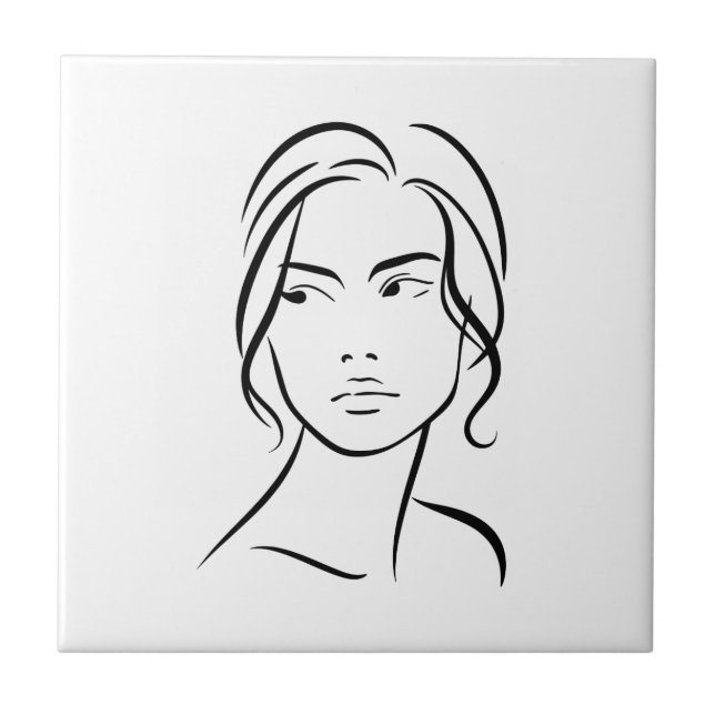 One Line Woman Ansikte Teckning 4 Kakelplatta (Framsidan)