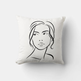 One Line Woman Ansikte Teckning 4 Kudde