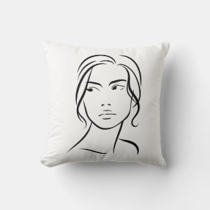One Line Woman Ansikte Teckning 4 Kudde