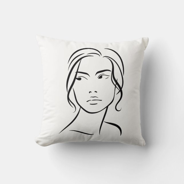 One Line Woman Ansikte Teckning 4 Kudde (Framsida)