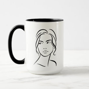 One Line Woman Ansikte Teckning 4 Mugg