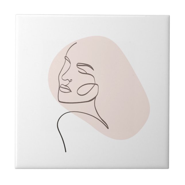 One Line Woman Ansikte Teckning Kakelplatta (Framsidan)