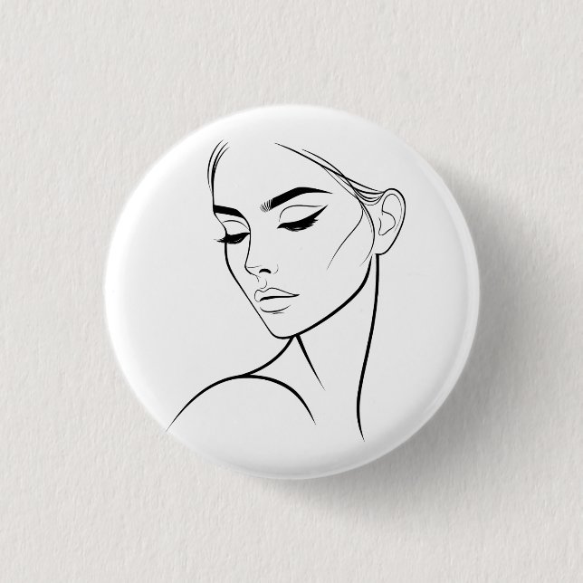 One Line Woman Ansikte Teckning nr3 Knapp (Framsida)