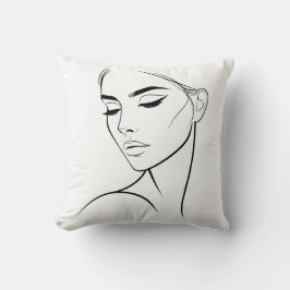 One Line Woman Ansikte Teckning nr3 Kudde