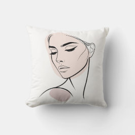 One Line Woman Ansikte Teckning nr3 Kudde