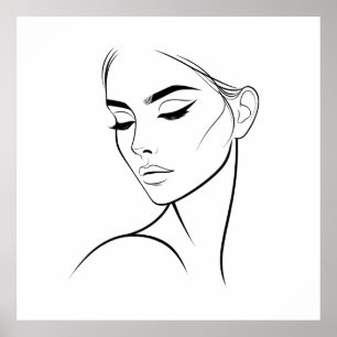 One Line Woman Ansikte Teckning nr3 Poster