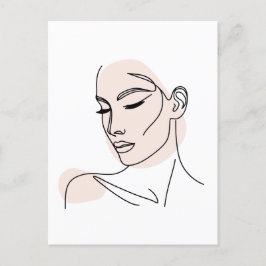 One Line Woman Ansikte Teckning nr 2 Vykort