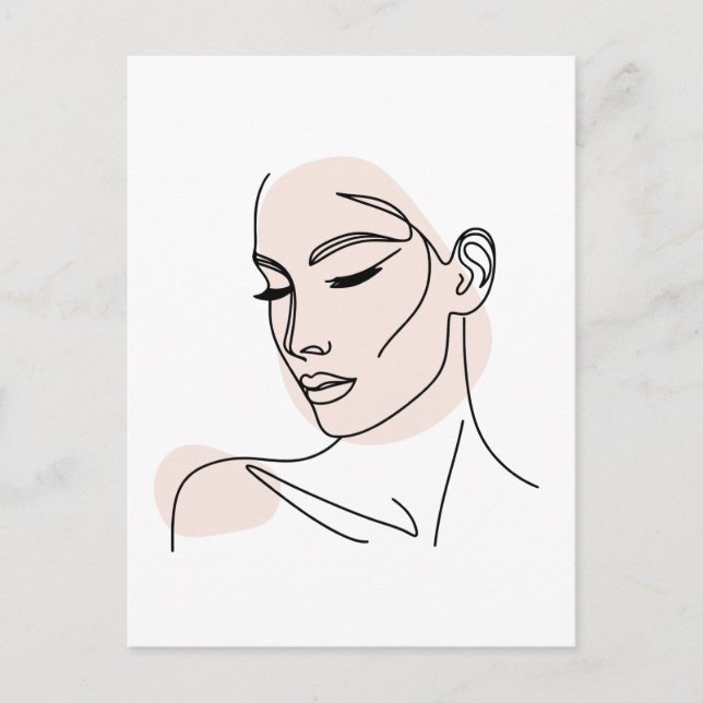 One Line Woman Ansikte Teckning nr 2 Vykort (Framsida)