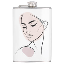 One Line Woman Ansikte Teckning nr 3 (med Färg)