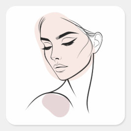 One Line Woman Ansikte Teckning nr 3 (med Färg) Fyrkantigt Klistermärke