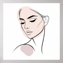 One Line Woman Ansikte Teckning nr 3 (med Färg)