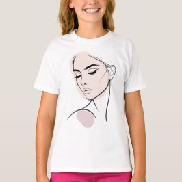 One Line Woman Ansikte Teckning nr 3 (med Färg) T Shirt