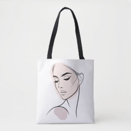 One Line Woman Ansikte Teckning nr 3 (med Färg) Tygkasse