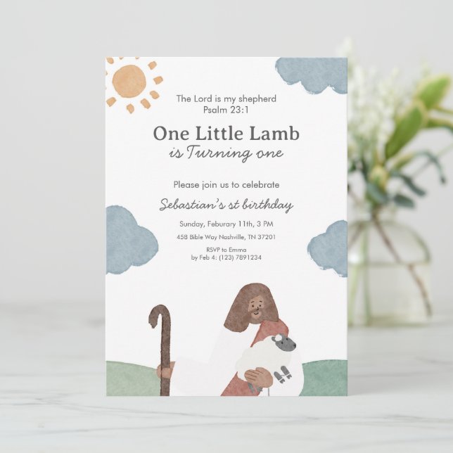 One Little Lamb Psalm 23 Birthday Inbjudningar (Stående Fram)