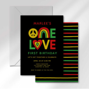 One Love Första Reggae Födelsedagsinbjudan Inbjudningar