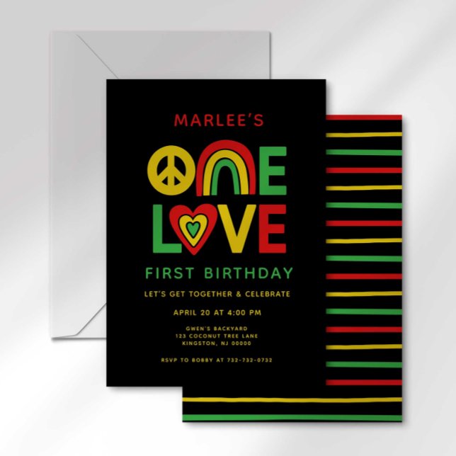 One Love Första Reggae Födelsedagsinbjudan Inbjudningar (Skapare uppladdad)