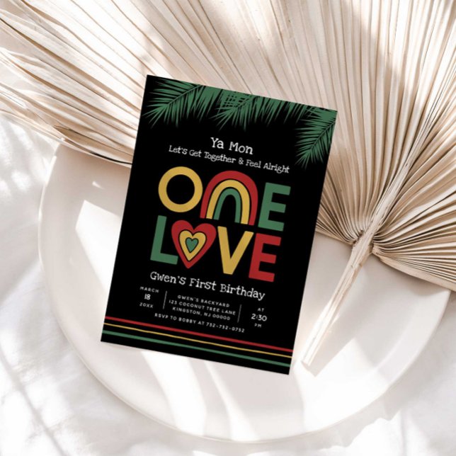 One Love Första Reggae Födelsedagsinbjudan Inbjudningar (Skapare uppladdad)