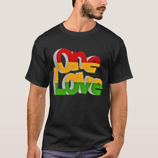 "One Love" Herrens Grundläggande T-Shirt (Framsida)