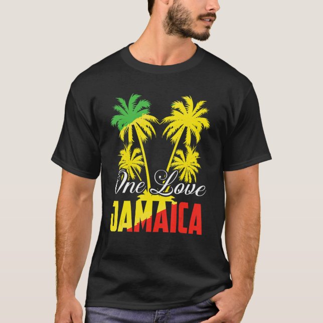 One Love Jamaica  Rasta Reggae Music Caribbean Pri T Shirt (Framsida)