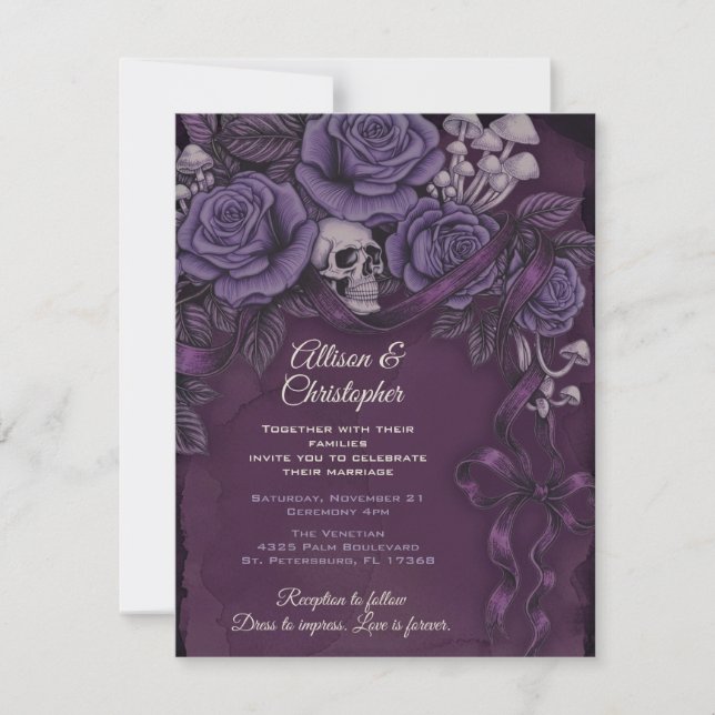 One Love, Plum Gothic Bröllopsdesign Inbjudningar (Framsida)