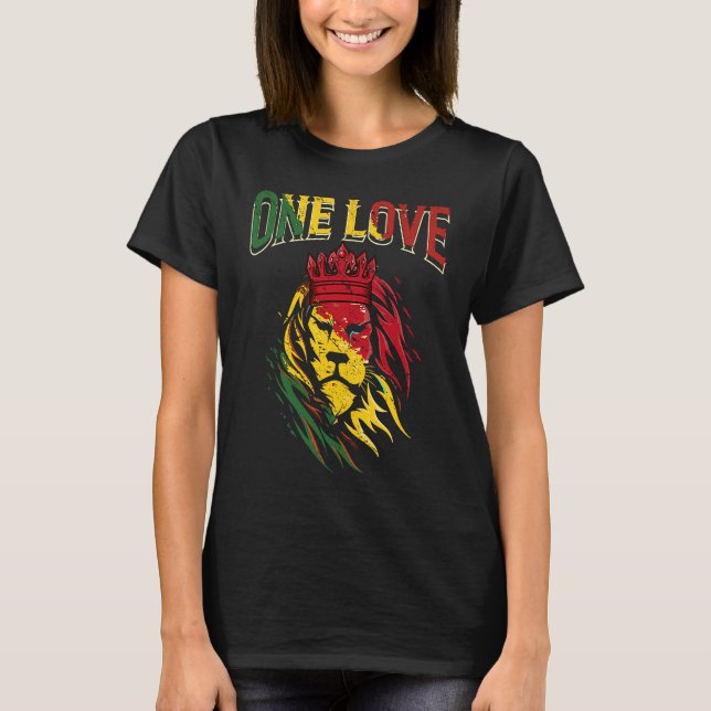 One Love Rasta Lion Jamaican Pride Reggae African T Shirt (Framsida)