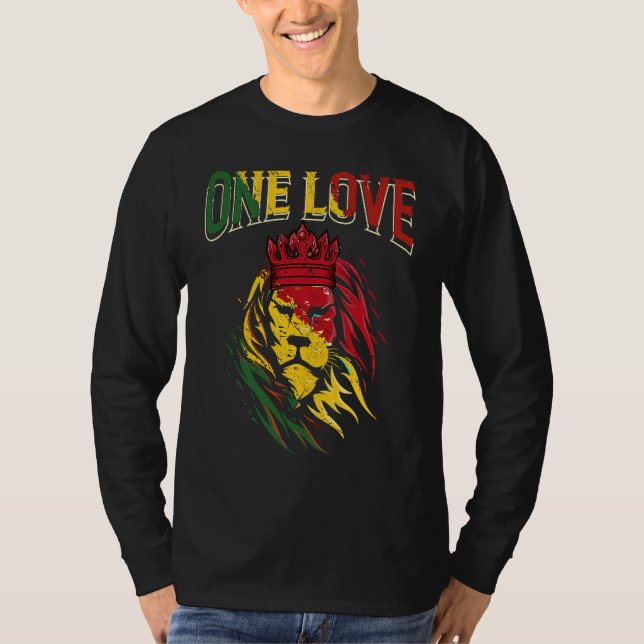 One Love Rasta Lion Jamaican Pride Reggae African T Shirt (Framsida)