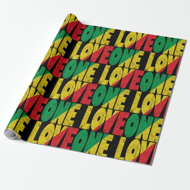 One Love Rasta Reggae Typografiskt Mönster Presentpapper (Utrullad)