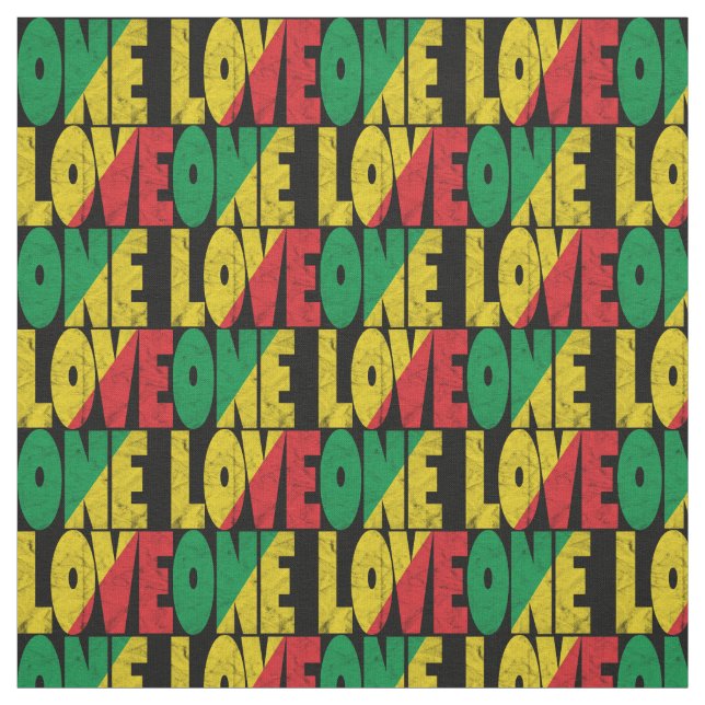 One Love Rasta Reggae Typographic Print Tyg (Provkarta)