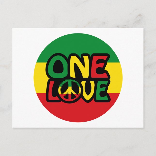 One Love, Reggae-design med reggaefärger Vykort (Framsida)