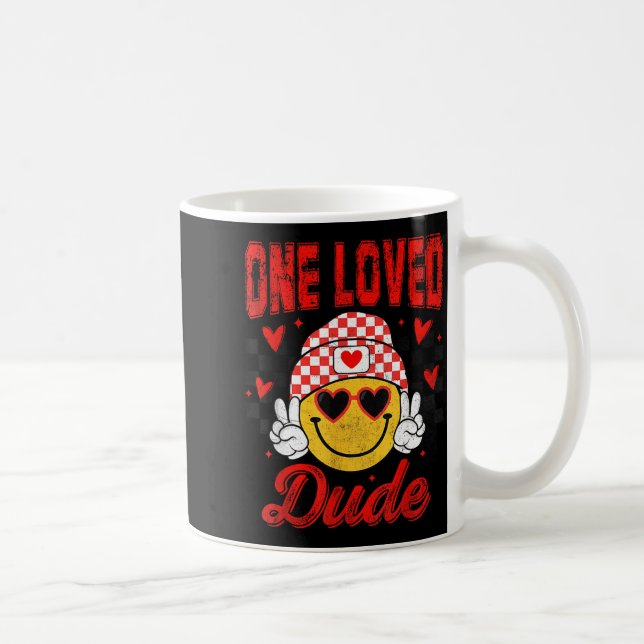 One Loved Dude Checkered Heart Valentines Day Boys Kaffemugg (Höger)