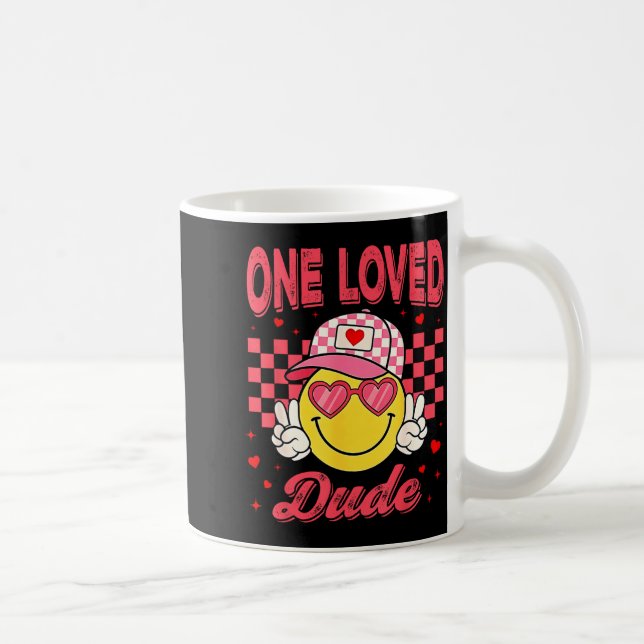 One Loved Dude Checkered Heart Valentines Day Boys Kaffemugg (Höger)