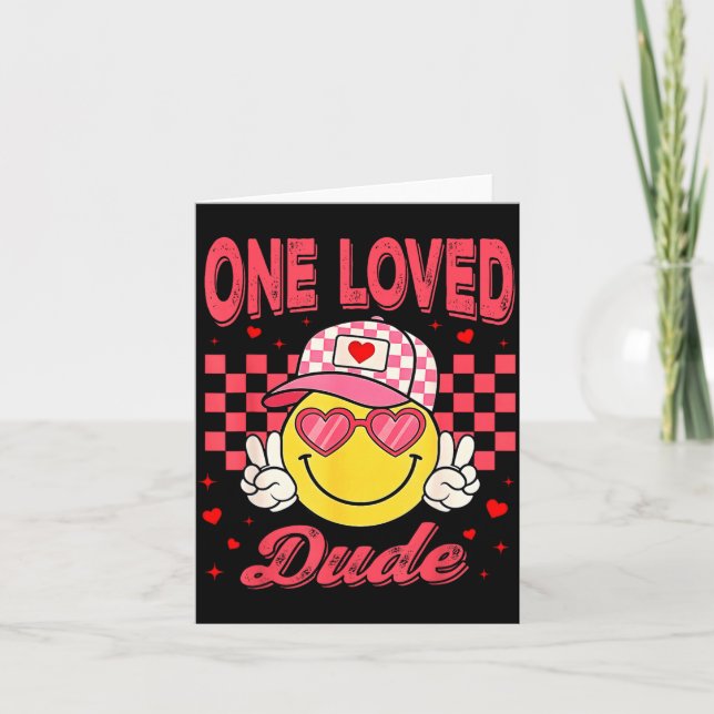 One Loved Dude Checkered Heart Valentines Day Boys Kort (Framsida)