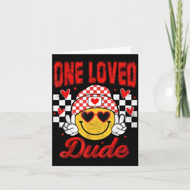 One Loved Dude Checkered Heart Valentines Day Boys Kort (Framsida)