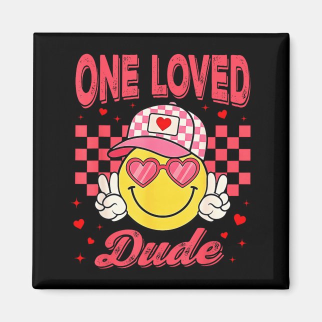One Loved Dude Checkered Heart Valentines Day Boys Magnet (Framsidan)