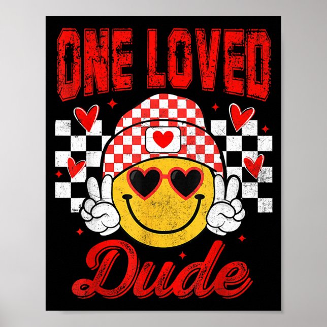 One Loved Dude Checkered Heart Valentines Day Boys Poster (Framsidan)