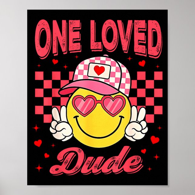 One Loved Dude Checkered Heart Valentines Day Boys Poster (Framsidan)