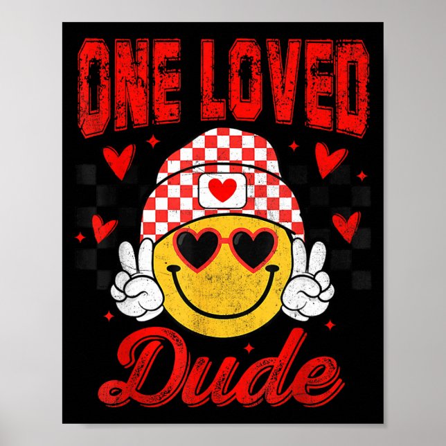 One Loved Dude Checkered Heart Valentines Day Boys Poster (Framsidan)