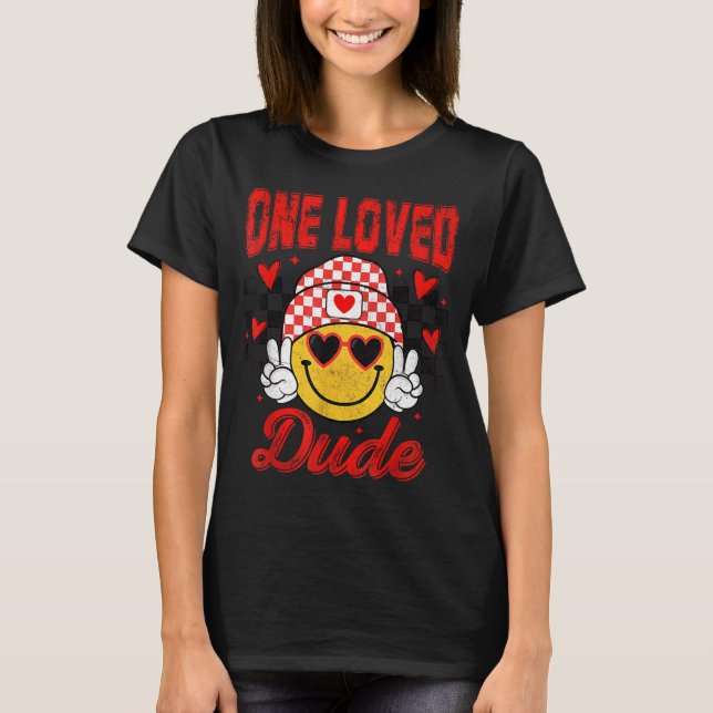 One Loved Dude Checkered Heart Valentines Day Boys T Shirt (Framsida)