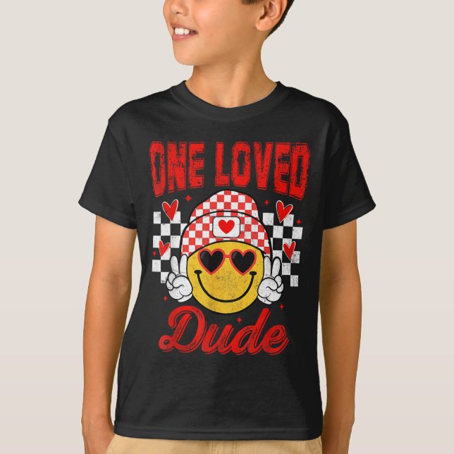 One Loved Dude Checkered Heart Valentines Day Boys T Shirt (Framsida)