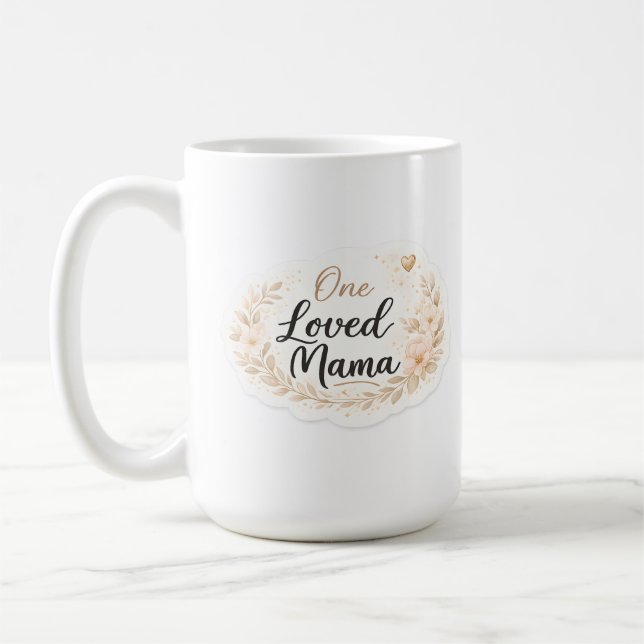 One Loved Mama Soft Floral Mother Quote Kaffemugg (Vänster)