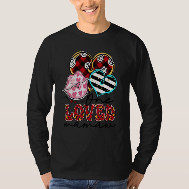 One Loved Mamaw Kissing Red Plaid Heart Valentine' T Shirt (Framsida)