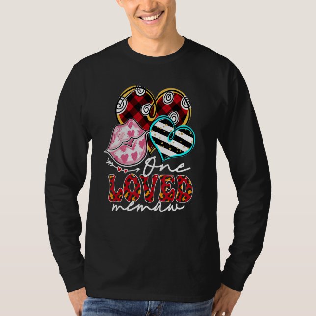 One Loved Memaw Kissing Red Plaid Heart Valentine' T Shirt (Framsida)