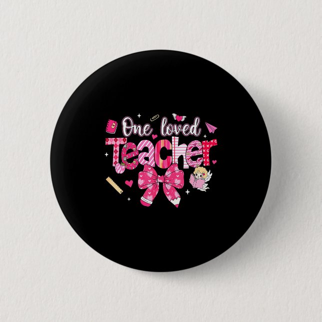 One Loved Teacher Coquette Bow Pencil Valentine Gi Knapp (Framsida)