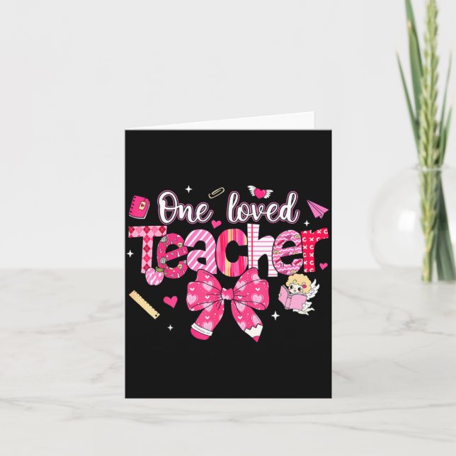 One Loved Teacher Coquette Bow Pencil Valentine Gi Kort (Framsida)