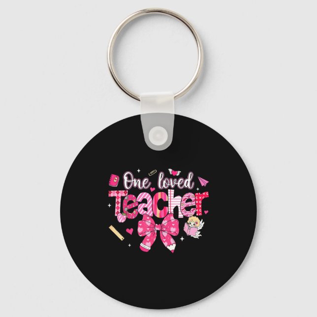 One Loved Teacher Coquette Bow Pencil Valentine Gi Nyckelring (Framsida)