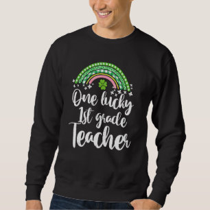 One Lucky 1st Klass Teacher Rainbow St Patricku201 Lång Ärmad Tröja