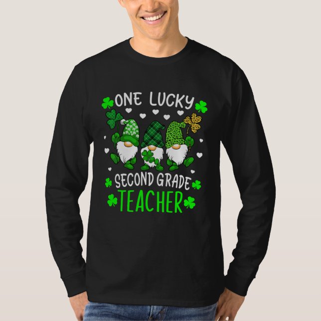 One Lucky 2nd Second Grade Teacher Gnome St Patric T Shirt (Framsida)