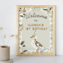 One Lucky Anka Cute Duckling Gingham 1:a födelseda Poster