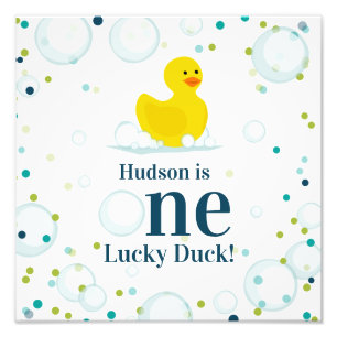 One Lucky Anka First Birthday Blue Fototryck