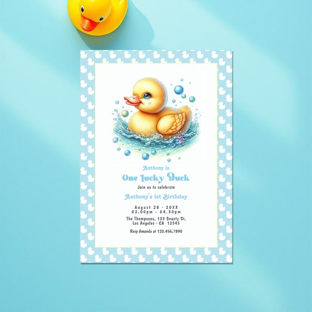 One Lucky Anka First Födelsedagsfest Inbjudningar (One Lucky Duck First Birthday Party Invitation)